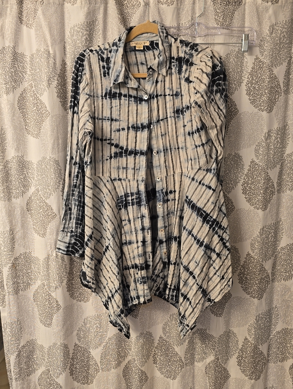 Studio West Black and White Tie-Dye Button-Down Tunic